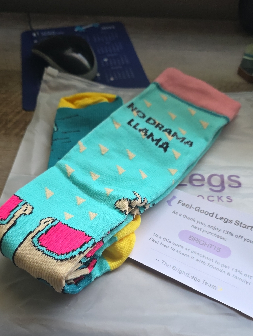 No Drama Llama Turquoise Crew Socks by